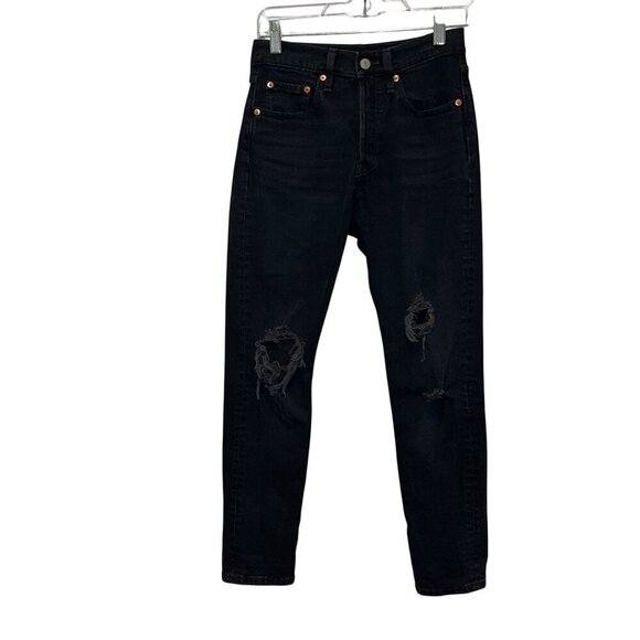 Levis 501 Original Fit Black Distressed Button-Fly Jeans 24x27 - Picture 1 of 12